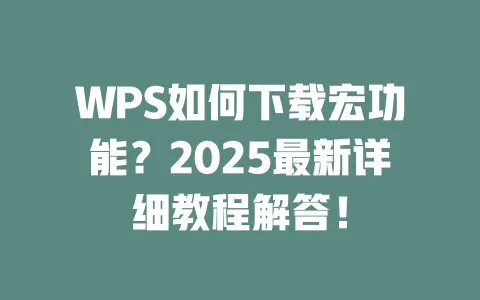WPS如何下载宏功能?2025最新详细教程解答! 一