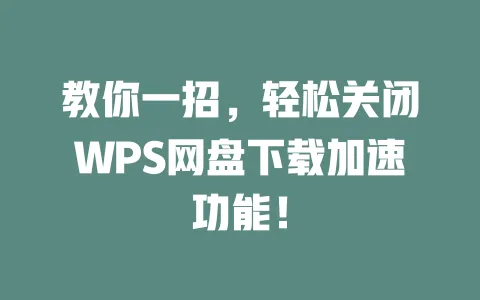 教你一招,轻松关闭WPS网盘下载加速功能! 一