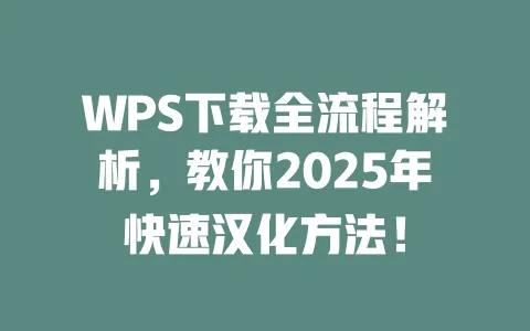 WPS下载全流程解析，教你2025年快速汉化方法！ 一
