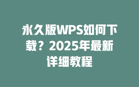 永久版WPS如何下载？2025年最新详细教程 一